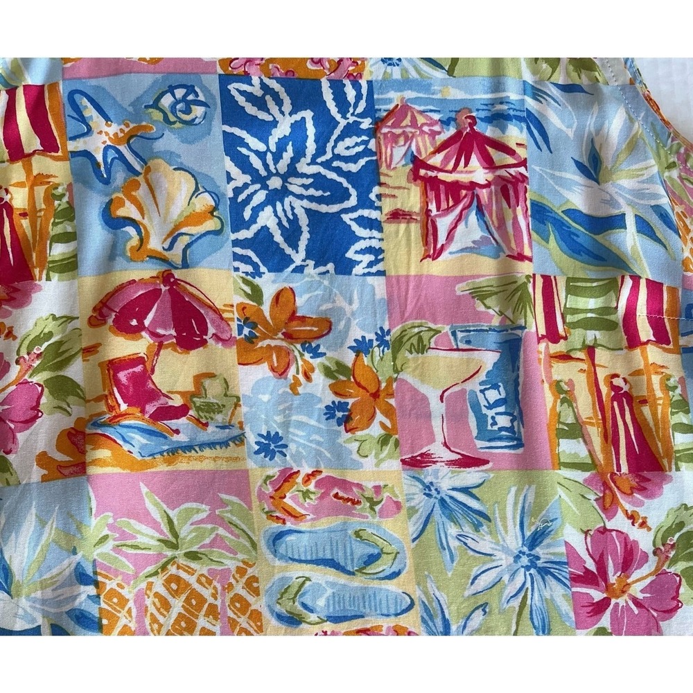 Summer Ready Weekend Clothes Line Multi Printed Beachy Patchwork Resort  Dress L - Picture 11 of 13